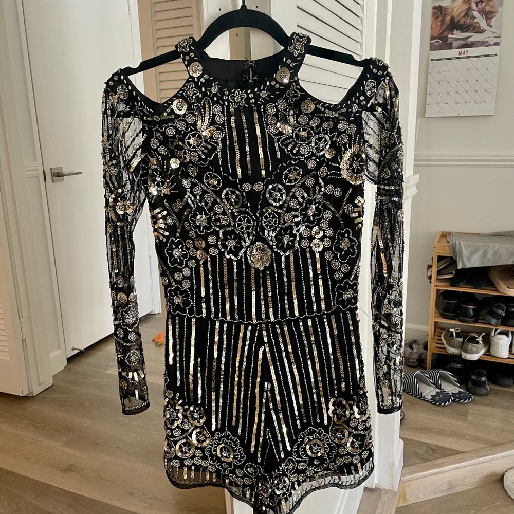 Asos embellished black mini romper size 2